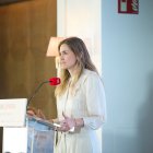 La vicepresidenta tercera del Gobierno y ministra para la Transición Ecológica y el Reto Demográfico, Sara Aagesen, interviene durante un desayuno informativo de Europa Press, en el Hotel Rosewood Villa Magna, a 21 de febrero de 2025, en Madrid (España).