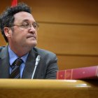 El Fiscal General del Estado, Álvaro García Ortiz, durante su comparecencia en la Comisión de Justicia, en el Senado, a 18 de febrero de 2025, en Madrid (España). García Ortiz comparece para presentar la Memoria anual de la Fiscalía referida a 2023. Es la.