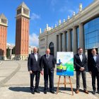 El presidente del salón, Enrique Lacalle, junto al director general Anfac, José López-Tafall, el director de Negocio Internacional de Fira de Barcelona, Ricard Zapatero, y el director de Automobile Barcelona, José Miguel García.