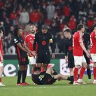 Los jugadores del Benfica, en el partido ante el Barcelona.