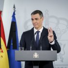 El presidente del Gobierno, Pedro Sánchez, comparece en el Palacio de la Moncloa.