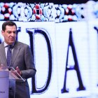 El presidente de la Junta de Andalucía, Juanma Moreno durante la presentación de la nueva estrategia andaluza para la atracción de inversión extranjera en Madrid.