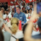 El secretario general del PSOE y presidente del Gobierno, Pedro Sánchez, duranteun mitin en Fuenlabrada en 2024.