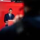 El presidente del Gobierno y líder del PSOE, Pedro Sánchez, durante una rueda de prensa en Ferraz.