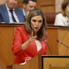 La vicesecretaria general del PSOE-A, María Márquez, durante el cara a cara con Moreno en el último debate general de la comunidad..