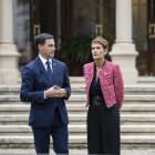 El lehendakari, Imanol Pradales, recibe a la presidenta de Navarra, María Chivite, en el Palacio de Ajuria Enea