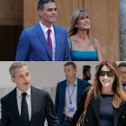 Pedro Sánchez y Begoña Gómez (arriba) y Nicolás Sarkozy y Carla Bruni (abajo).