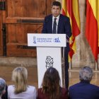 El president de la Generalitat, Carlos Mazón durante la declaración institucional en la que ha anunciado su dimisión.