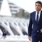 El presidente de la Generalitat valenciana, Carlos Mazón, a su llegada al homenaje a las víctimas de la dana.