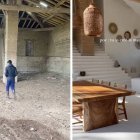 Del abandono a la armonía: la misma estructura que estaba en ruinas en 2022 hoy acoge un espacio diáfano, cálido y lleno de luz natural, combinando arquitectura rural y diseño contemporáneo.