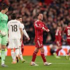 LIVERPOOL, ENGLAND - NOVEMBER 04: Alexis Mac Allister of Liverpool celebrates scoring his team's first goal during the UEFA Champions League 2025/26 League Phase MD4 match between Liverpool FC and Real Madrid C.F. at Anfield on November 04, 2025 in Liverpool, England. (Photo by Carl Recine/Getty Images)