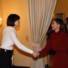 Diana Morant y la Reina Letizia, en el Palacio de El Pardo, este jueves 6.