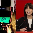 Maquina arcade de la Fundación Premios Jauem I, y la ministra de Ciencia, Diana Morant