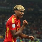 STUTTGART, GERMANY - JUNE 05: Lamine Yamal of Spain reacts during the UEFA Nations League 2025 semifinal match between Spain and France at Stuttgart Arena on June 05, 2025 in Stuttgart, Germany. (Photo by Alexander Hassenstein/Getty Images)