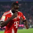 MUNICH, GERMANY - NOVEMBER 22: Dayot Upamecano of Bayern Munich celebrates scoring his team's third goal during the Bundesliga match between FC Bayern München and SC Freiburg at Allianz Arena on November 22, 2025 in Munich, Germany. (Photo by Alexander Hassenstein/Getty Images)