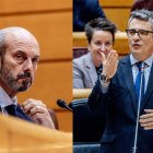 El presidente del Senado, Pedro Rollán (izq.) y el ministro de Justicia, Félix Bolaños (der.)