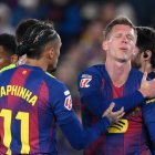 BARCELONA, SPAIN - DECEMBER 02: Dani Olmo of FC Barcelona reacts to an injury after scoring his team's second goal and later being substituted off during the LaLiga EA Sports match between FC Barcelona and Atletico de Madrid at Spotify Camp Nou on December 02, 2025 in Barcelona, Spain. (Photo by David Ramos/Getty Images)