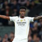 MADRID, SPAIN - DECEMBER 07: Vinicius Junior of Real Madrid reacts during the LaLiga EA Sports match between Real Madrid CF and RC Celta de Vigo at Estadio Santiago Bernabeu on December 07, 2025 in Madrid, Spain. (Photo by Angel Martinez/Getty Images)
