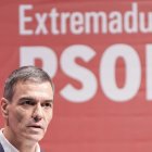 Pedro Sánchez durante un mitin en Villanueva de la Serena, Badajoz.