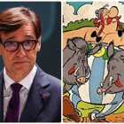 El presidente de Cataluña, Salvador Illa, y Obélix con jabalíes