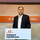 El líder de ERC, Oriol Junqueras, en rueda de prensa