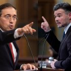 El ministro de Exteriores, José Manuel Albares, y el portavoz de ERC en el Congreso, Gabriel Rufián.