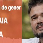 El portavoz de ERC en el Congreso, Gabriel Rufián, en el cartel de su gira valenciana