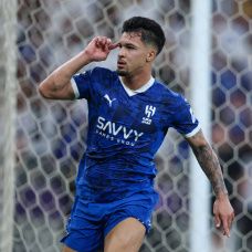JEDDAH, SAUDI ARABIA - APRIL 25: Marcos Leonardo of Al Hilal celebrates after scoring the second goal during the AFC Champions League Elite match between Al Hilal and Gwangju at King Abdullah Sports City Hall Stadium on April 25, 2025 in Jeddah, Saudi Arabia. (Photo by Yasser Bakhsh/Getty Images)