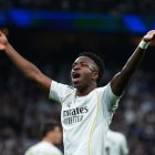 MADRID, SPAIN - FEBRUARY 01: Vinicius Junior of Real Madrid celebrates scoring his team's first goal during the LaLiga EA Sports match between Real Madrid CF and Rayo Vallecano de Madrid at Estadio Santiago Bernabeu on February 01, 2026 in Madrid, Spain. (Photo by Angel Martinez/Getty Images)