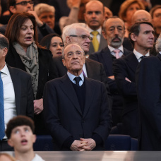 MADRID, SPAIN - FEBRUARY 01: Florentino Perez, President of Real Madrid, looks on prior to the LaLiga EA Sports match between Real Madrid CF and Rayo Vallecano de Madrid at Estadio Santiago Bernabeu on February 01, 2026 in Madrid, Spain. (Photo by Angel Martinez/Getty Images)