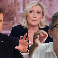 Jean-Luc Mélenchon, líder del partido Francia Insumisa, Marine Le Pen y Emmanuel Macron