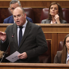 El secretario general del PP, Miguel Tellado, interviene durante una sesión de control al Gobierno.