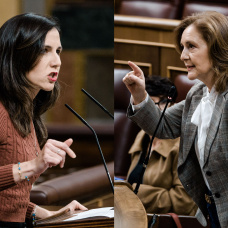 La diputada de Podemos, Ione Belarra (izq.), y la de Vox, Carina Mejías (der.)