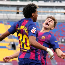 BARCELONA, SPAIN - FEBRUARY 28: Lamine Yamal of FC Barcelona celebrates scoring his team's first goal with teammate Fermin Lopez during the LaLiga EA Sports match between FC Barcelona and Villarreal CF at Spotify Camp Nou on February 28, 2026 in Barcelona, Spain. (Photo by Alex Caparros/Getty Images)