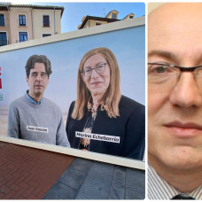 la candidata trans de IU, Marina Echebarría, en el cartel y cuando era hombre