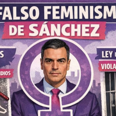 Cartel de "El Falso Feminismo de Sánchez"