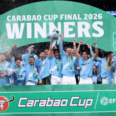 LONDON, ENGLAND - MARCH 22: Rodri and Erling Haaland of Manchester City lift the Carabao Cup trophy after the team's victory in the Carabao Cup Final match Arsenal and between Manchester City at Wembley Stadium on March 22, 2026 in London, England. (Photo by Julian Finney/Getty Images)