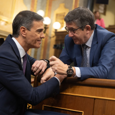 El presidente del Gobierno, Pedro Sánchez, y el portavoz del PSOE en el Congreso, Patxi López.