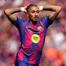 BARCELONA, SPAIN - MARCH 22: Raphinha of FC Barcelona reacts during the LaLiga EA Sports match between FC Barcelona and Rayo Vallecano de Madrid at Spotify Camp Nou on March 22, 2026 in Barcelona, Spain. (Photo by Alex Caparros/Getty Images)