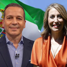 El líder de Vox en Extremadura, Óscar Fernández Calle y la presidenta en funciones extremeña, María Guardiola