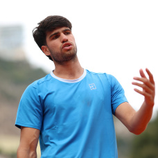 MONTE-CARLO, MONACO - APRIL 12: Carlos Alcaraz of Spain reacts against Jannik Sinner of Italy during the Men's Singles Final during day eight of the Rolex Monte-Carlo Masters at Monte-Carlo Country Club on April 12, 2026 in Monte-Carlo, Monaco. (Photo by Julian Finney/Getty Images)