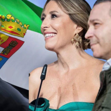 La presidenta extremeña en funciones, María Guardiola y el líder de Vox en Extremadura,Óscar Fernández Calle