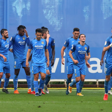 FUENLABRADA, SPAIN - NOVEMBER 14: Sekou Gassama of CF Fuenlabrada celebrates with team mates the equalising goal during the La Liga SmartBank match between CF Fuenlabrada and RCD Espanyol at Estadio Fernando Torres on November 14, 2020 in Fuenlabrada, Spain. (Photo by Angel Martinez/Getty Images)