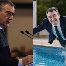 El presidente del PNV, Aitor Esteban (izq.) y el montaje del PSOE sobre él que ha provocado el enfado en los nacionalistas vascos.