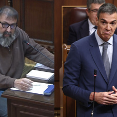 Koldo García durante su declaración en el Supremo y Pedro Sánchez en una de sus intervenciones en el Congreso.