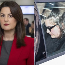 La periodista Ketty Garat (izq.) y una de las hijas de Zapatero tras el registro por parte de la UDEF de su empresa.