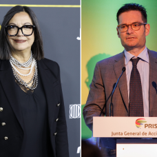 La periodista Ángels Barceló y el presidente del grupo Prisa, Joseph Oughourlian.
