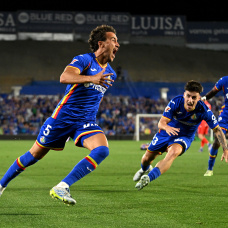 GETAFE, SPAIN - MAY 23: Luis Milla of Getafe CF celebrates scoring his team's first goal during the LaLiga EA Sports match between Getafe CF and CA Osasuna at Coliseum Alfonso Perez on May 23, 2026 in Getafe, Spain. (Photo by Denis Doyle/Getty Images)