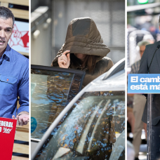 El presidente del Gobierno, Pedro Sánchez (izq.); la 'fontanera del PSOE', Leire Díez (centro); y el líder del PP, Alberto Núñez Feijóo.
