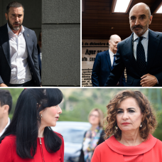 Víctor de Aldama y Julio Martínez (arriba); la presidenta de la SEPI, Belén Gualda, y la exministra de Hacienda, María Jesús Montero.